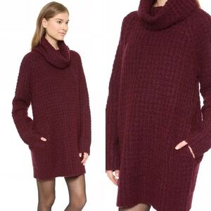 Elizabeth and James alpaca wool knit Burgundy Turtleneck chunky Sweater Dress M